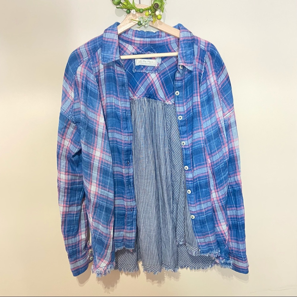 FREE PEOPLE SEEKING STARLIGHT PLAID FLANNEL SHIRT SIZE MEDIUM - Picture 2 of 11